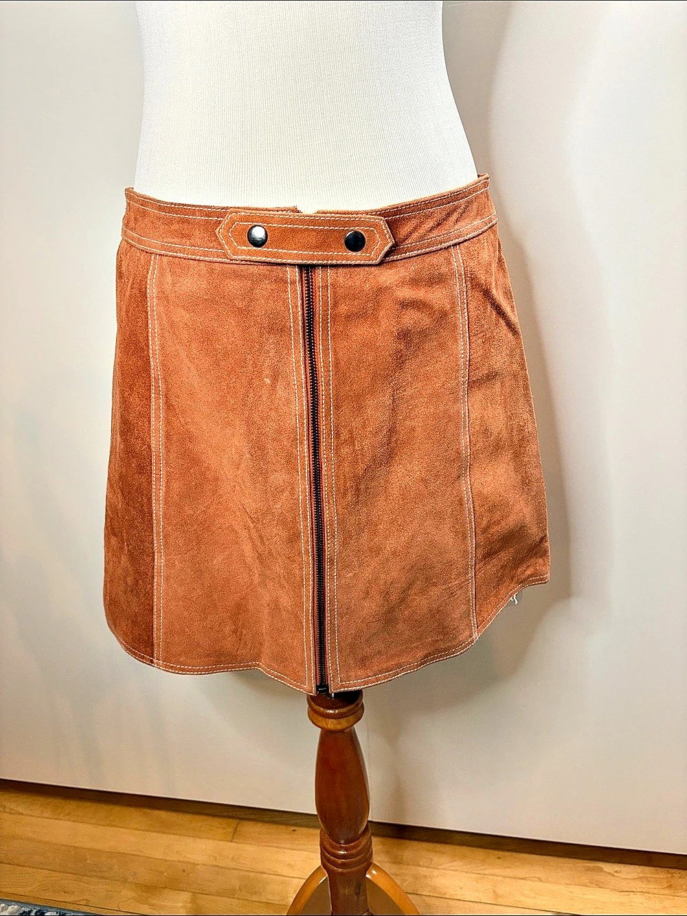 Topshop Real Suede Seamed Mini Skirt Brown Size 10